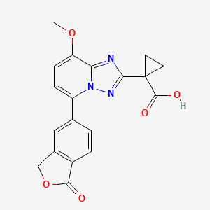 molecular formula C19H15N3O5 B13997516 1-[5-(1,3-dihydro-1-oxo-5-isobenzofuranyl)-8-methoxy[1,2,4]triazolo[1,5-a]pyridin-2-yl]Cyclopropanecarboxylic acid 