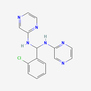 molecular formula C15H13ClN6 B13997546 Pyrazine, 2,2'-(o-chlorobenzylidenediimino)di- CAS No. 93371-94-9