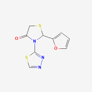 molecular formula C9H7N3O2S2 B13997912 2-(Furan-2-yl)-3-(1,3,4-thiadiazol-2-yl)-1,3-thiazolidin-4-one CAS No. 91260-08-1