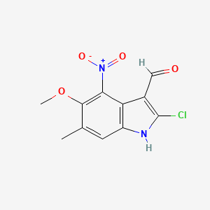 molecular formula C11H9ClN2O4 B13998447 2-chloro-5-methoxy-6-methyl-4-nitro-1H-indole-3-carbaldehyde CAS No. 73355-48-3