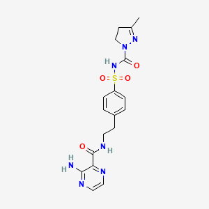 molecular formula C18H21N7O4S B13999005 3-Amino-N-(2-{4-[(3-methyl-4,5-dihydro-1H-pyrazole-1-carbonyl)sulfamoyl]phenyl}ethyl)pyrazine-2-carboxamide CAS No. 74210-75-6