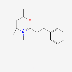 molecular formula C16H24INO B13999294 3,4,4,6-Tetramethyl-2-(2-phenylethyl)-5,6-dihydro-4H-1,3-oxazin-3-ium iodide CAS No. 36809-03-7