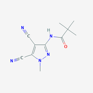 molecular formula C11H13N5O B13999460 N-(4,5-dicyano-1-methylpyrazol-3-yl)-2,2-dimethylpropanamide CAS No. 54385-57-8