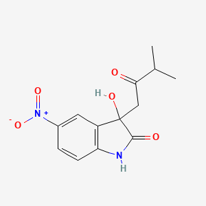 molecular formula C13H14N2O5 B13999480 3-Hydroxy-3-(3-methyl-2-oxobutyl)-5-nitro-1,3-dihydro-2H-indol-2-one CAS No. 84003-14-5
