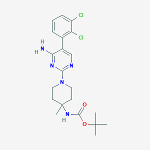 molecular formula C21H27Cl2N5O2 B13999510 Tert-butyl (1-(4-amino-5-(2,3-dichlorophenyl)pyrimidin-2-YL)-4-methylpiperidin-4-YL)carbamate 