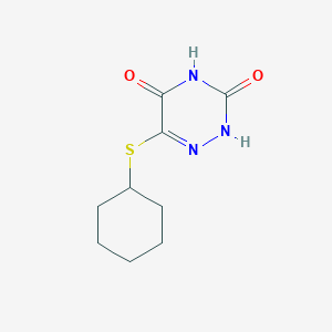 molecular formula C9H13N3O2S B13999523 6-cyclohexylsulfanyl-2H-1,2,4-triazine-3,5-dione CAS No. 90792-89-5