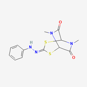 molecular formula C13H14N4O2S2 B13999566 6,8-Dimethyl-3-(phenylhydrazinylidene)-2,4-dithia-6,8-diazabicyclo[3.2.2]nonane-7,9-dione CAS No. 81411-29-2