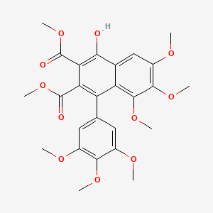 molecular formula C26H28O11 B13999764 Dimethyl 1-hydroxy-5,6,7-trimethoxy-4-(3,4,5-trimethoxyphenyl)naphthalene-2,3-dicarboxylate CAS No. 87850-41-7
