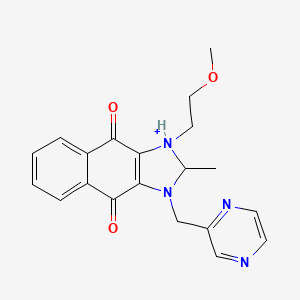 molecular formula C20H21N4O3+ B13999816 1H-Naphth[2,3-d]imidazolium, 4,9-dihydro-1-(2-methoxyethyl)-2-methyl-4,9-dioxo-3-(pyrazinylmethyl)- 