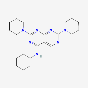 molecular formula C22H33N7 B13999854 N-cyclohexyl-2,7-di(piperidin-1-yl)pyrimido[4,5-d]pyrimidin-4-amine CAS No. 5730-26-7