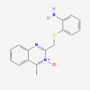 molecular formula C16H15N3OS B14000930 Benzenamine, 2-(((4-methyl-3-oxido-2-quinazolinyl)methyl)thio)- CAS No. 6327-42-0