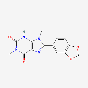 molecular formula C14H12N4O4 B14000937 8-(1,3-benzodioxol-5-yl)-1,9-dimethyl-3H-purine-2,6-dione CAS No. 61080-31-7