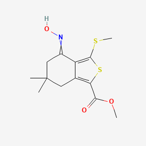 molecular formula C13H17NO3S2 B14001332 Methyl4-hydroxyimino-6,6-dimethyl-3-(methylthio)-4,5,6,7-tetrahydrobenzo[C]thiophene-1-carboxylate 
