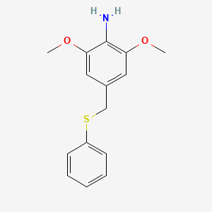 molecular formula C15H17NO2S B14001372 Benzenamine, 2,6-dimethoxy-4-[(phenylthio)methyl]- CAS No. 77422-78-7