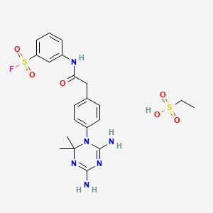 molecular formula C21H27FN6O6S2 B14001653 3-[[2-[4-(4,6-diamino-2,2-dimethyl-1,3,5-triazin-1-yl)phenyl]acetyl]amino]benzenesulfonyl Fluoride CAS No. 19159-35-4