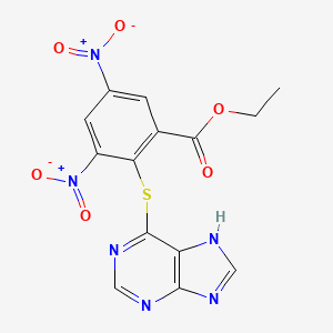 molecular formula C14H10N6O6S B14001782 ethyl 3,5-dinitro-2-(7H-purin-6-ylsulfanyl)benzoate CAS No. 59921-59-4
