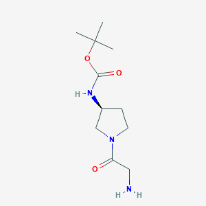 molecular formula C11H21N3O3 B1400233 [(S)-1-(2-Amino-acetyl)-pyrrolidin-3-yl]-carbamic acid tert-butyl ester CAS No. 1354011-45-2