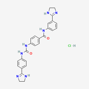 molecular formula C26H26ClN7O2 B14002914 N-[3-(4,5-dihydro-1H-imidazol-2-yl)phenyl]-4-[[4-(4,5-dihydro-1H-imidazol-2-yl)phenyl]carbamoylamino]benzamide;hydrochloride CAS No. 25786-96-3