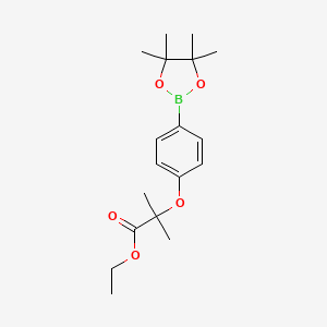 molecular formula C18H27BO5 B1400306 (4-((1-Ethoxy-2-methyl-1-oxopropan-2-yl)oxy)phenyl)boronic acid pinacol ester CAS No. 1146546-99-7