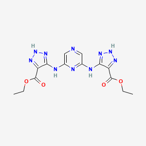 molecular formula C14H16N10O4 B14003093 ethyl 5-[[6-[(5-ethoxycarbonyl-2H-triazol-4-yl)amino]pyrazin-2-yl]amino]-2H-triazole-4-carboxylate CAS No. 74290-49-6