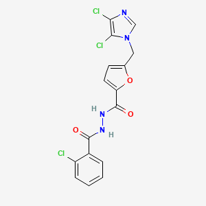 molecular formula C16H11Cl3N4O3 B14003180 N'2-(2-Chlorobenzoyl)-5-[(4,5-dichloro-1H-imidazol-1-yl)methyl]furan-2-carbohydrazide 