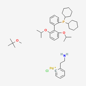 B1400342 Chloropalladium(1+);dicyclohexyl-[2-[2,6-di(propan-2-yloxy)phenyl]phenyl]phosphane;2-methoxy-2-methylpropane;2-phenylethanamine CAS No. 1028206-60-1