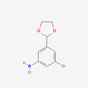 molecular formula C9H10BrNO2 B1400433 3-溴-5-[1,3]二氧戊环-2-基苯胺 CAS No. 936844-19-8