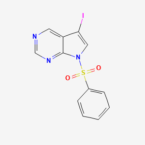 molecular formula C12H8IN3O2S B1400442 5-碘-7-(苯磺酰基)-7H-吡咯并[2,3-d]嘧啶 CAS No. 1196662-07-3