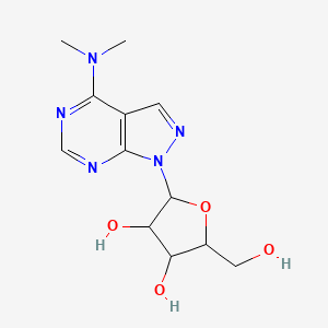 molecular formula C12H17N5O4 B14004545 2-[4-(Dimethylamino)pyrazolo[3,4-d]pyrimidin-1-yl]-5-(hydroxymethyl)oxolane-3,4-diol CAS No. 64372-75-4