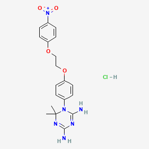 molecular formula C19H23ClN6O4 B14007403 6,6-Dimethyl-1-[4-[2-(4-nitrophenoxy)ethoxy]phenyl]-1,3,5-triazine-2,4-diamine;hydrochloride CAS No. 19157-97-2
