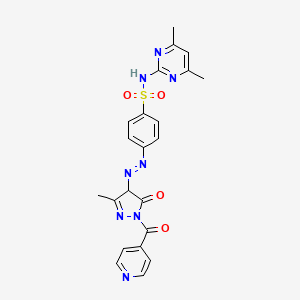 molecular formula C22H20N8O4S B14007811 N-(4,6-dimethylpyrimidin-2-yl)-4-[[3-methyl-5-oxo-1-(pyridine-4-carbonyl)-4H-pyrazol-4-yl]diazenyl]benzenesulfonamide CAS No. 78503-92-1
