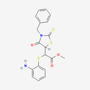 molecular formula C19H18N2O3S3 B14008377 Methyl [(2-aminophenyl)sulfanyl](3-benzyl-4-oxo-2-sulfanylidene-1,3-thiazolidin-5-yl)acetate CAS No. 54255-29-7