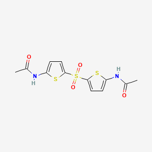 molecular formula C12H12N2O4S3 B14009882 N-[5-(5-acetamidothiophen-2-yl)sulfonylthiophen-2-yl]acetamide CAS No. 88202-75-9