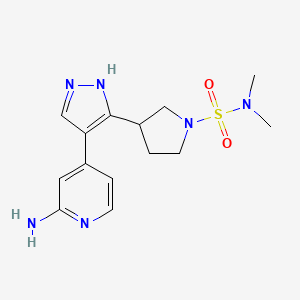 molecular formula C14H20N6O2S B1401024 3-[4-(2-Amino-pyridin-4-yl)-1H-pyrazol-3-yl]-pyrrolidine-1-sulfonic acid dimethylamide CAS No. 1361114-54-6