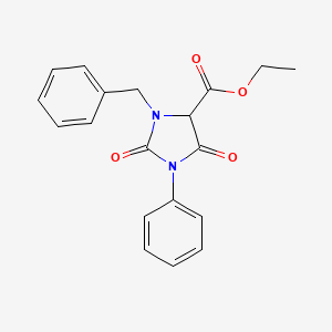 molecular formula C19H18N2O4 B14011249 Ethyl 3-benzyl-2,5-dioxo-1-phenylimidazolidine-4-carboxylate CAS No. 56598-95-9