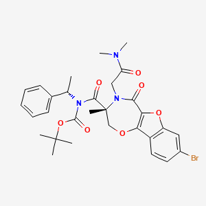 molecular formula C30H34BrN3O7 B14011277 tert-butyl N-[(3R)-8-bromo-4-[2-(dimethylamino)-2-oxoethyl]-3-methyl-5-oxo-2H-[1]benzofuro[2,3-f][1,4]oxazepine-3-carbonyl]-N-[(1S)-1-phenylethyl]carbamate 