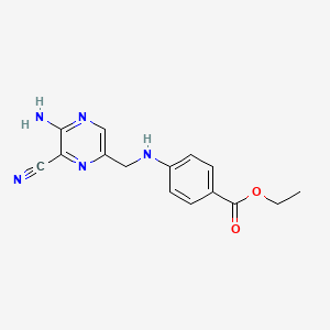 molecular formula C15H15N5O2 B14011354 Ethyl 4-[(5-amino-6-cyano-pyrazin-2-YL)methylamino]benzoate CAS No. 54798-27-5