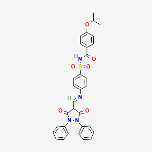 molecular formula C32H28N4O6S B14011428 N-(4-{(E)-[(3,5-Dioxo-1,2-diphenylpyrazolidin-4-yl)methylidene]amino}benzene-1-sulfonyl)-4-[(propan-2-yl)oxy]benzamide CAS No. 59541-40-1
