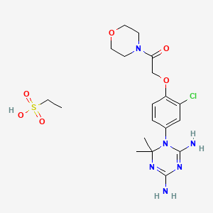 molecular formula C19H29ClN6O6S B14011698 2-[2-Chloro-4-(4,6-diamino-2,2-dimethyl-1,3,5-triazin-1-yl)phenoxy]-1-morpholin-4-ylethanone;ethanesulfonic acid CAS No. 50507-91-0