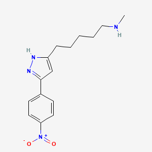 molecular formula C15H20N4O2 B14011906 N-methyl-5-[3-(4-nitrophenyl)-1H-pyrazol-5-yl]pentan-1-amine CAS No. 75876-13-0