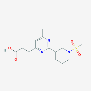 molecular formula C14H21N3O4S B1401191 3-[2-(1-Methanesulfonyl-piperidin-3-yl)-6-methyl-pyrimidin-4-yl]-propionic acid CAS No. 1316218-52-6