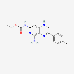 molecular formula C18H21N5O2 B14012190 Carbamic acid, (5-amino-3-(3,4-dimethylphenyl)-1,2-dihydropyrido(3,4-b)pyrazin-7-yl)-, ethyl ester CAS No. 82585-94-2