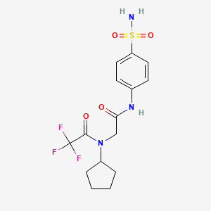 molecular formula C15H18F3N3O4S B14012529 Acetamide, N-[2-[[4-(aminosulfonyl)phenyl]amino]-2-oxoethyl]-N-cyclopentyl-2,2,2-trifluoro- CAS No. 64876-93-3