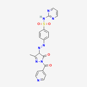 molecular formula C20H16N8O4S B14012710 4-((1-isonicotinoyl-3-methyl-5-oxo-4,5-dihydro-1H-pyrazol-4-yl)diazenyl)-N-(pyrimidin-2-yl)-benzenesulfonamide CAS No. 78503-89-6