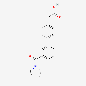 molecular formula C19H19NO3 B1401272 (4-{3-[(Pyrrolidin-1-yl)carbonyl]phenyl}phenyl)acetic acid CAS No. 1375069-18-3