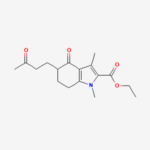 molecular formula C17H23NO4 B14012812 ethyl 1,3-dimethyl-4-oxo-5-(3-oxobutyl)-6,7-dihydro-5H-indole-2-carboxylate CAS No. 54874-75-8