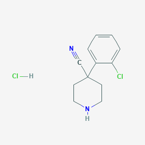 molecular formula C12H14Cl2N2 B14012960 4-(2-Chlorophenyl)-4-cyanopiperidine hydrochloride CAS No. 186347-33-1