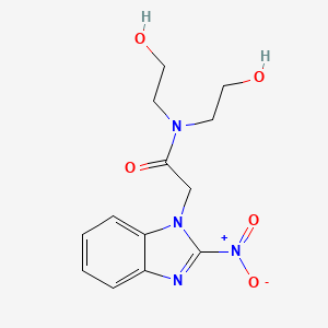 molecular formula C13H16N4O5 B14013003 N,N-bis(2-hydroxyethyl)-2-(2-nitrobenzimidazol-1-yl)acetamide CAS No. 80479-65-8