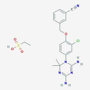 molecular formula C21H25ClN6O4S B14013502 3-[[2-Chloro-4-(4,6-diamino-2,2-dimethyl-1,3,5-triazin-1-yl)phenoxy]methyl]benzonitrile CAS No. 50508-22-0