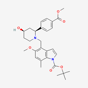 molecular formula C29H36N2O6 B14013818 tert-Butyl 4-(((2S,4R)-4-hydroxy-2-(4-(methoxycarbonyl)phenyl)piperidin-1-yl)methyl)-5-methoxy-7-methyl-1H-indole-1-carboxylate 
